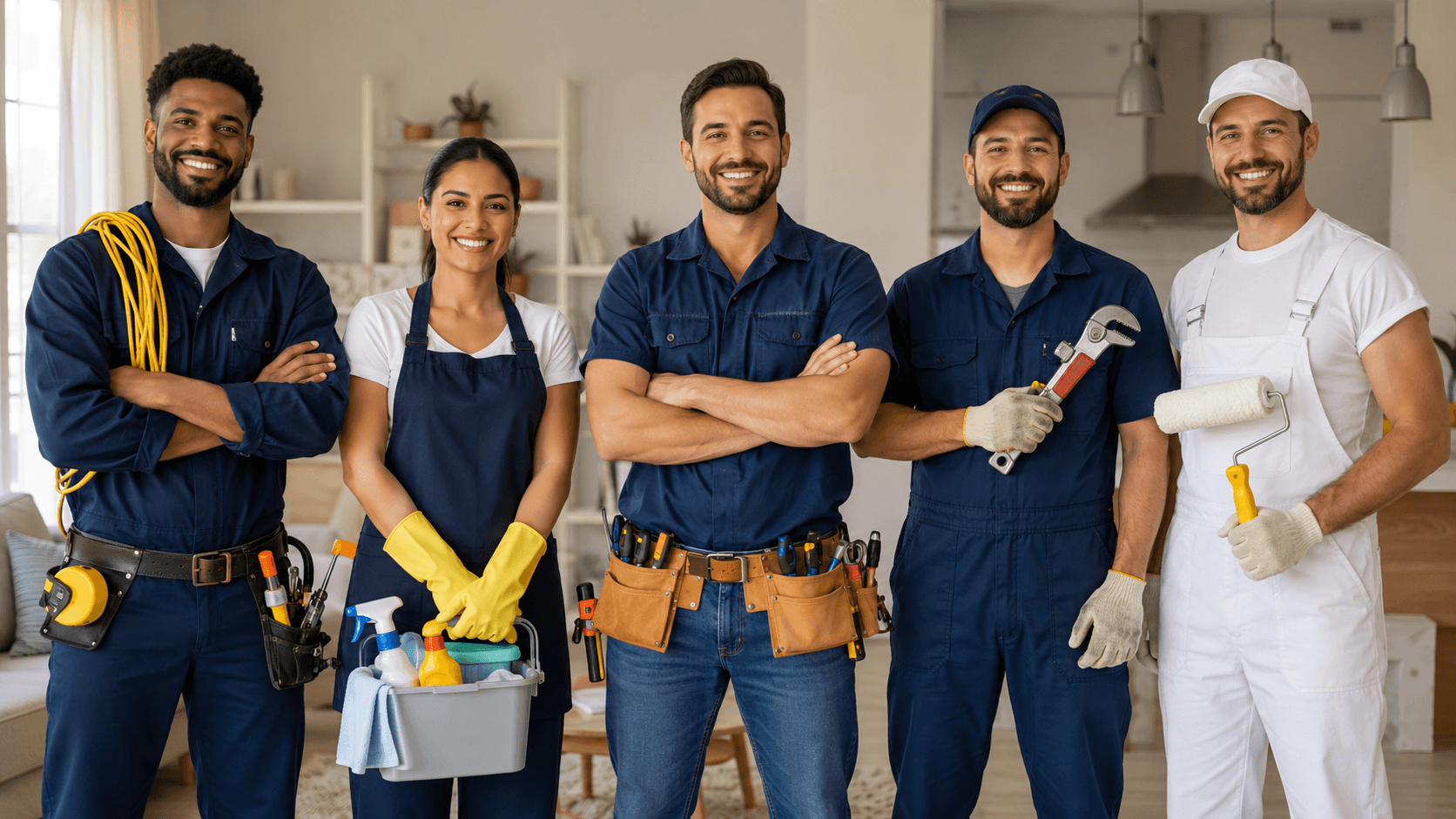 Equipe de profissionais de serviços residenciais